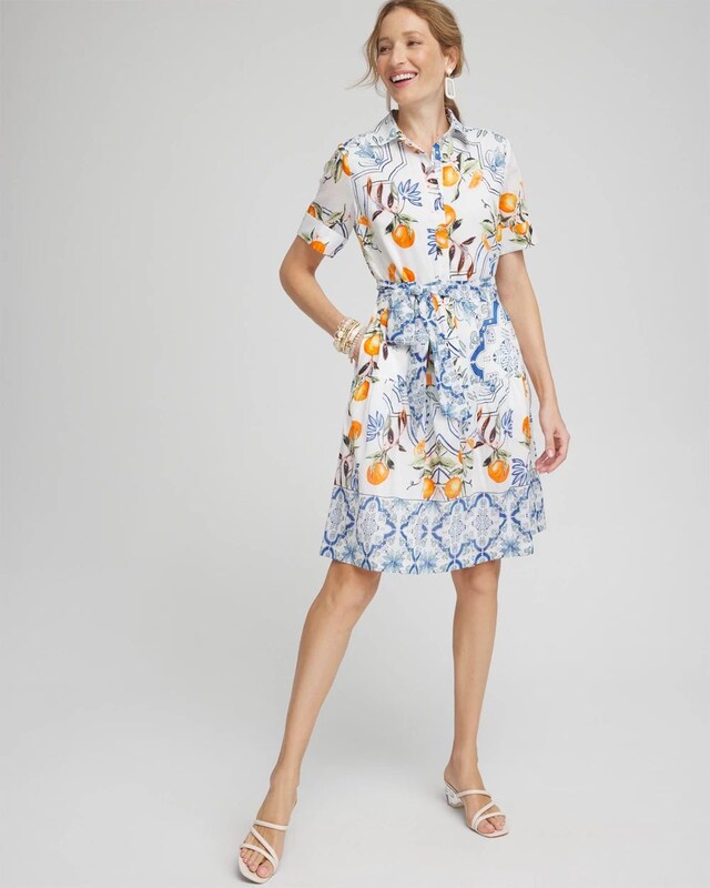 Silk Blend Tropical Shirt Dress - image 1